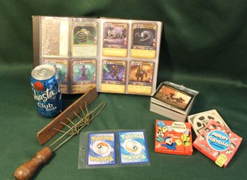 2 8mm Silent Home Movies, 2 Pokemon Cards, Harley Davidson Cards, Wood & Metal Game, Mage Wars Cards  (87)