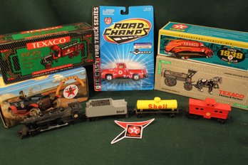 Die Cast Texaco Banks, Vehicles & Shell 4 Piece Train   (88)