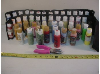 40+ Acrylic Paints, 2 Oz Bottles, Some Used, Some New  With Hole Punch   (259)