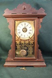 Antique Eastlake Walnut Seth Thomas Gingerbread Mantle Clock  With Key, Working (89)