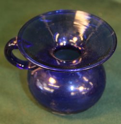 Antique Cobalt Blue Hand Blown Glass Personal Spittoon W/ Handle  (89)