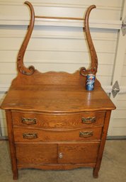 Antique Turn Of The Century Serpentine Top Oak Commode With Towel Bar, 30'x 18'x 53'H (8)