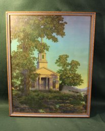 Framed Maxfield Parrish Print, 'The Village Church', 13x16', Brown & Bigalow Landscape, 1949  (91)