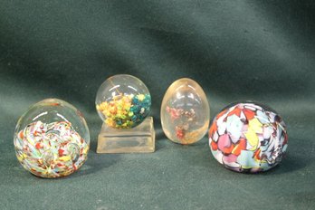 4  Paperweights - 2 Hand Blown Glass & 2 Resin  (95)