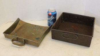 Antique Brass Scoop &  Tin Federal Reserve Bank Handled Pan, 9x9'  (95)