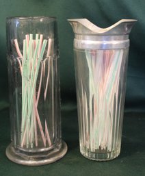 Antique 2 Glass Soda Fountain Straw Holders, 10'H  (97)