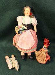 10'H Eros, Italy Doll, 2 Small Plastic Dolls & Souvenir Of New Orleans Doll Bell  (99)
