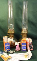 Antique Pair Aladdin Lamps W/signed Chimneys, 20'H, W/Wicks & 1 Mantle , More  (9)