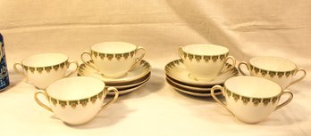 Antique 6 Porcelain Double Handled Bouillon Cups & 6 Saucers By Schwarzburg   (9)
