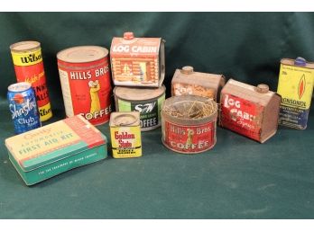 11 Antique Tins - Coffee, Log Cabin, Ronsonol, Wilson, Curity, Spice   (363)