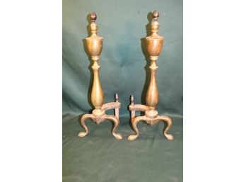 Antique Pair Brass Andirons, 20'H   (371)