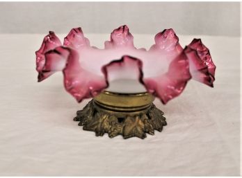 Antique Hand Blown Cranberry/Opalescent Miniature Bride's Bowl On Stand, 6'D X 3'H (373)