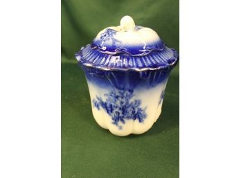 Antique Unique Flo Blue Lidded Jar, Unsigned, 7.5'h    (375)