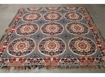 Antique Red, White & Blue Coverlet , Marked 'star & Wreath 1852', Double Sided, 80'x 86' (379)