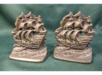 Antique Pair Cast Iron Ship Bookends, 5'High  (58)