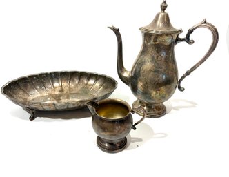 Silver Teapot, Bowl, Creamer