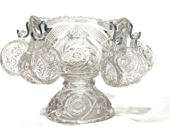 Antique Glass Mini Punch Bowl And 6 Cups