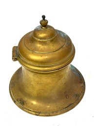 Large Brass Inkwell With Ceramic Reservoir And Copper Tin W/sections