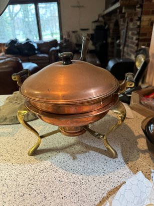 Chafing Dish Vintage Brass Copper Food Warming Dish MCM Kitchen Party