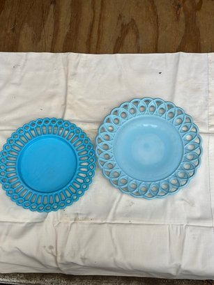 Antique Ribbon Edge Blue Glass Plates
