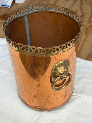 Antique English Copper And Brass Repousse Bucket