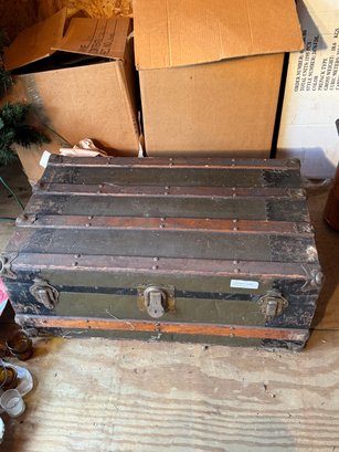 Antique Trunk With Liner And Wood Tray