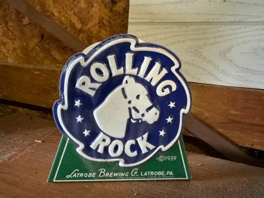 Vintage Rolling Rock Beer Metal Bar Napkin Holder