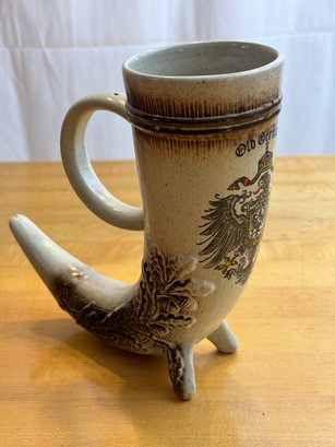 Old Germany Horn Shaped Beer Stein Or Mug