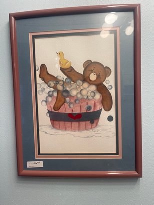 K. Meyer Bear In Tub Watercolor Painting