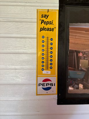 Large Vintage 1960s Say Pepsi Please Metal Advertising Thermometer