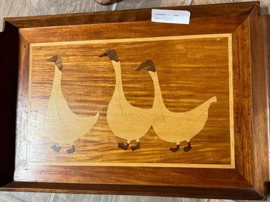 Beautiful Inlaid Wood Goose Tray