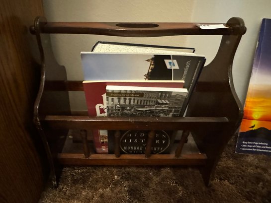 Vintage Wood Magazine / Book Holder With Books - Hidden History Of Monroe