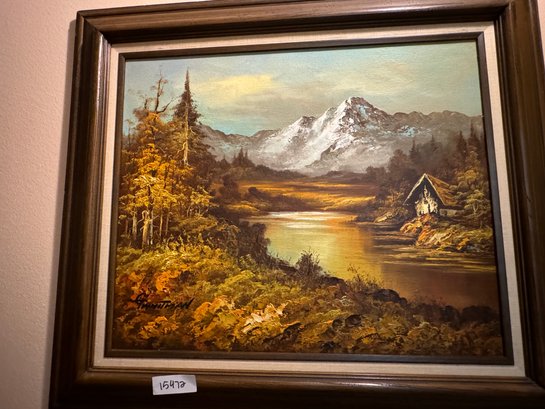 Vintage Framed Signed Mountain Landscape Scene Painting