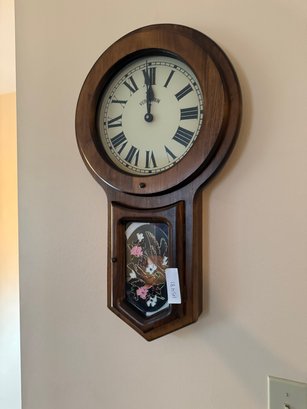 Vintage Wood Wall Clock With Glass Bird Design