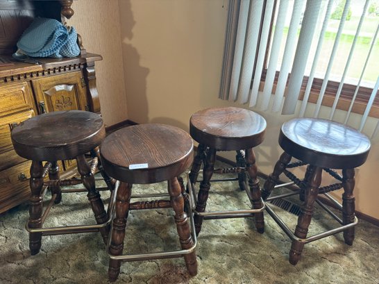 Lot Of Four Vintage Solid Wood Bar Stools