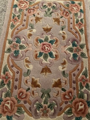 Beautiful Vintage Rose Themed Hand Knotted Sculpted Wool Rug