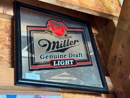 Vintage Miller Light Genuine Draft Beer Mirror Bar Sign