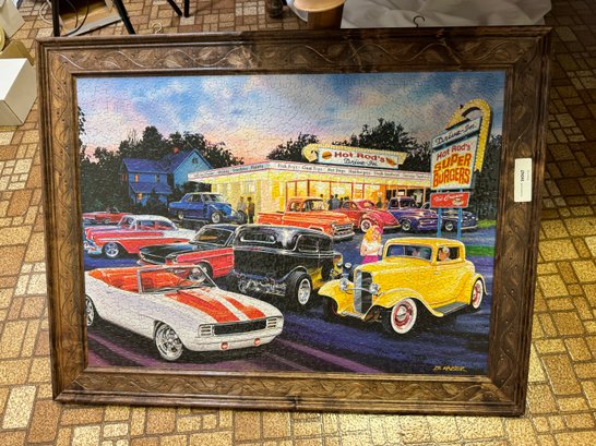 Large Wood Framed Vintage Car Themed Puzzle