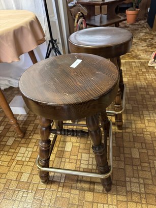 Lot Of Two Vintage Solid Wood Bar Stools