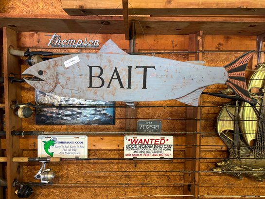 Painted Wood Bait Fish Sign