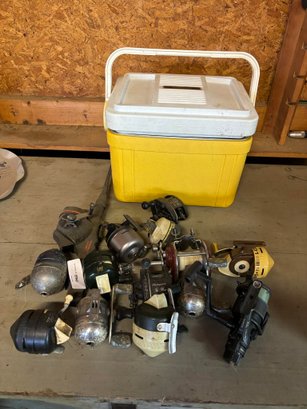Lot Of Fishing Reels With Cooler