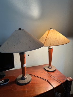 Pair Of Wood Base & Metal Table Lamp