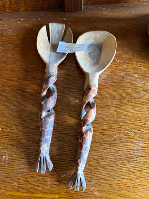Vintage Pair Of Wood Decorative Spoons