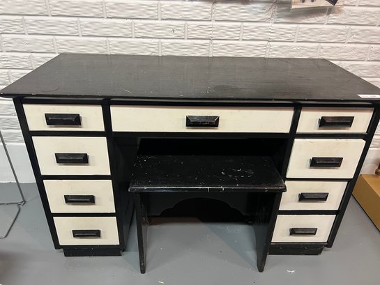 Awesome Vintage Black & White Painted Desk With Bench / Stool