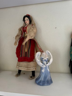 Antique Doll And Angel Figurine