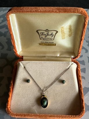 Vintage Pendant Necklace & Earrings Set In Original Box! ( Lot #9Sh)