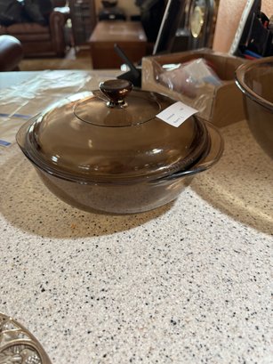 Amber Brown Glass Pyrex Covered Casserole Dish