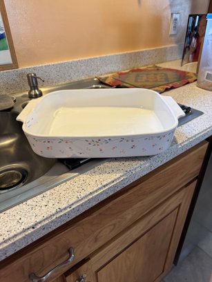 Vintage Corning Wear Casserole Dish With Floral Pattern