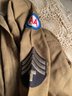 US Military WW2 Green Shirt With Technical Sergeant Patches Anti Aircraft Patches And Pacific Command
