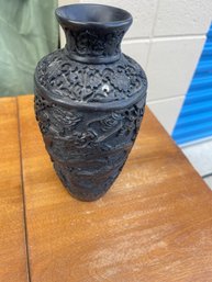 Black Carved Dragon Vase